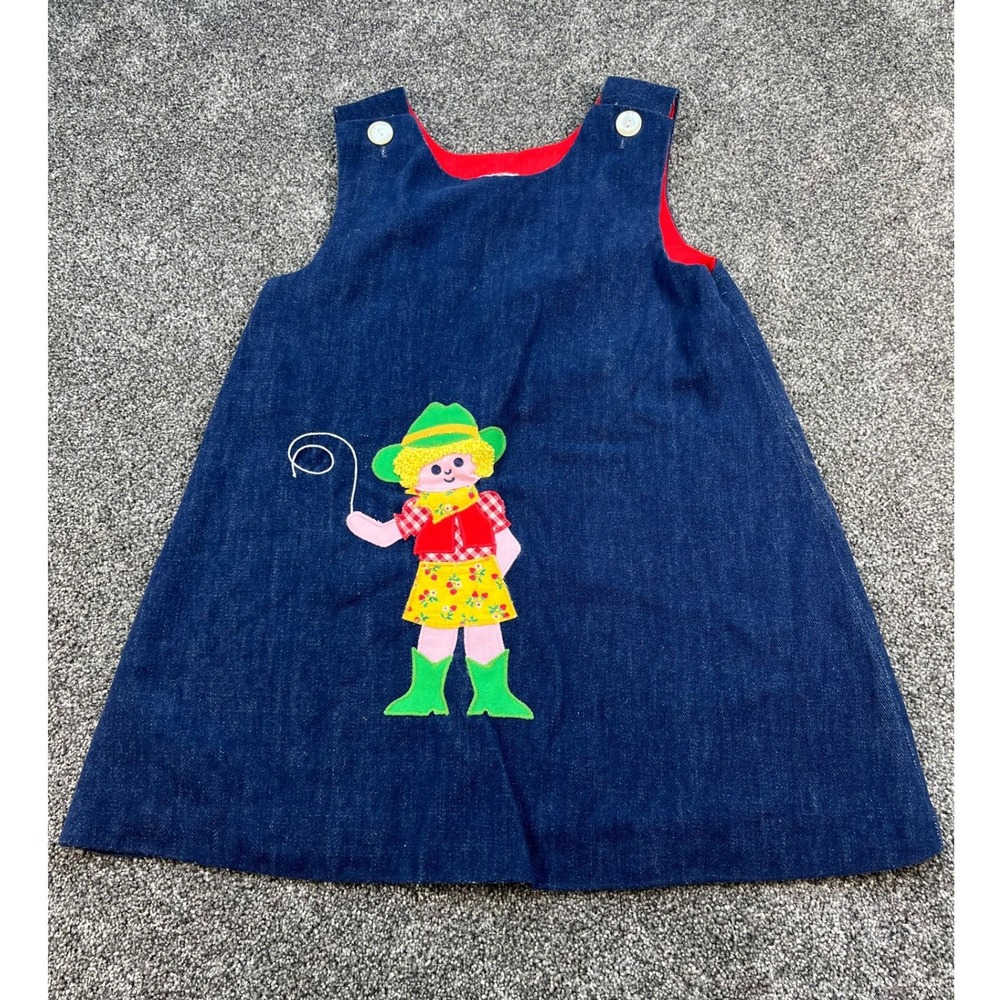 Vintage Chocolate Soup Denim Cowgirl Applique Red Lined Dress Girls Size 5